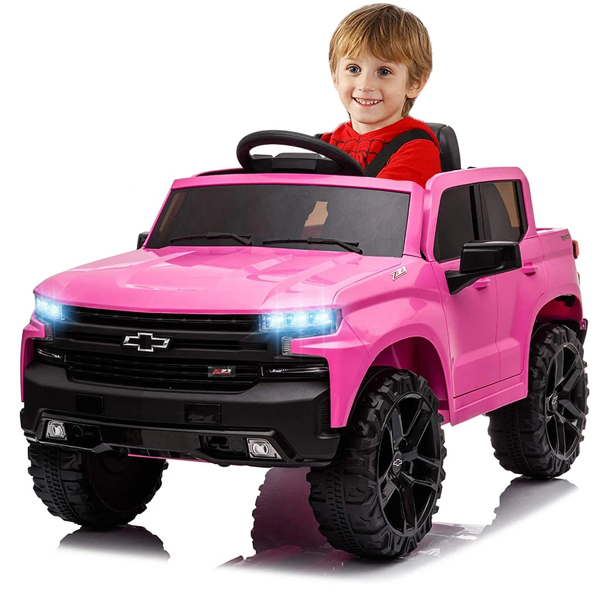 12V Electric Ride On Car White Black 4 Wheeler Truck Car Safety Toy with Music Radio LED Lights Remote Control Kids Vehicles