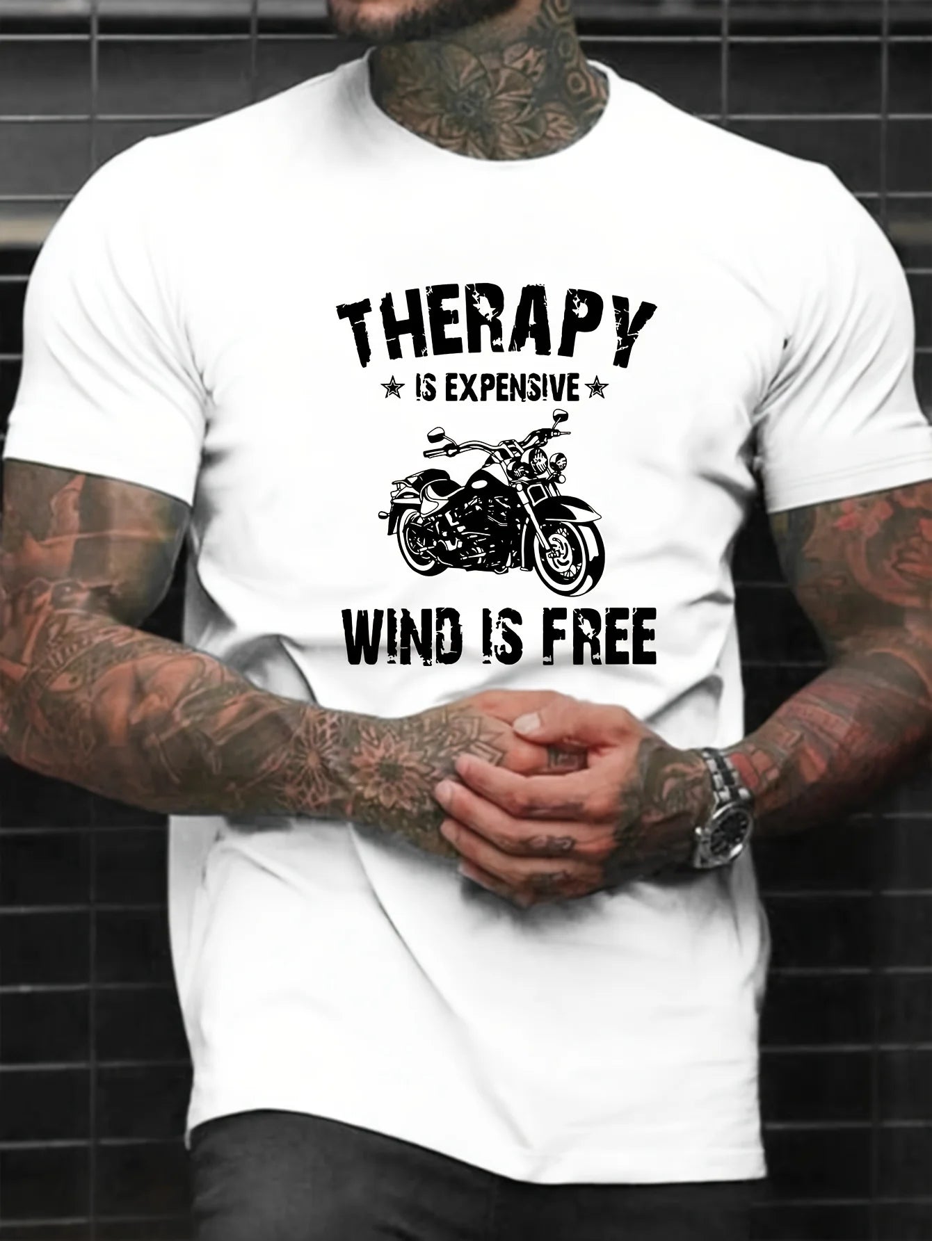Men's Summer Short Sleeve Casual T-Shirt - Motorcycle Print