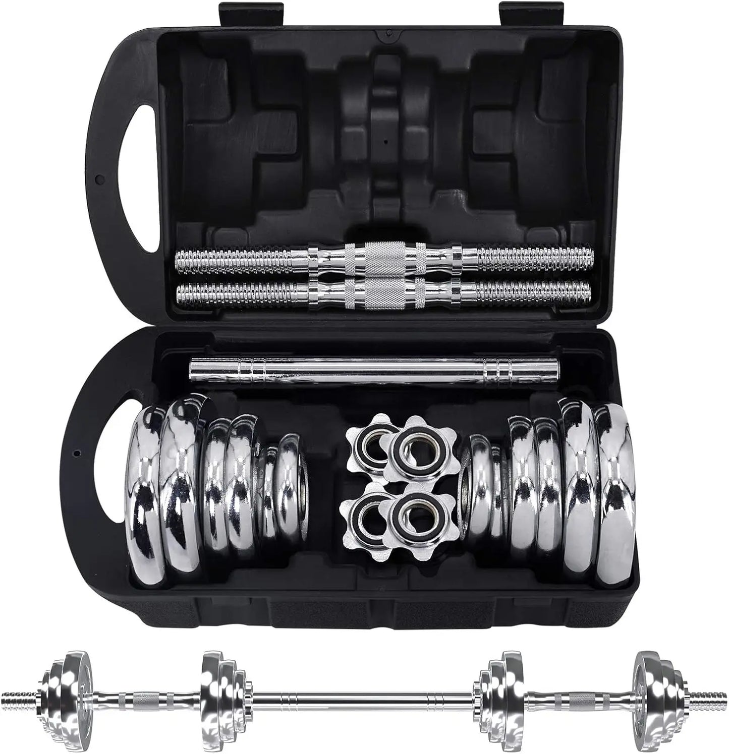Fitness Dumbbells Set, Adjustable Weight Sets up to 44/66 lbs, with Metal Connecting Rod Used As Barbell