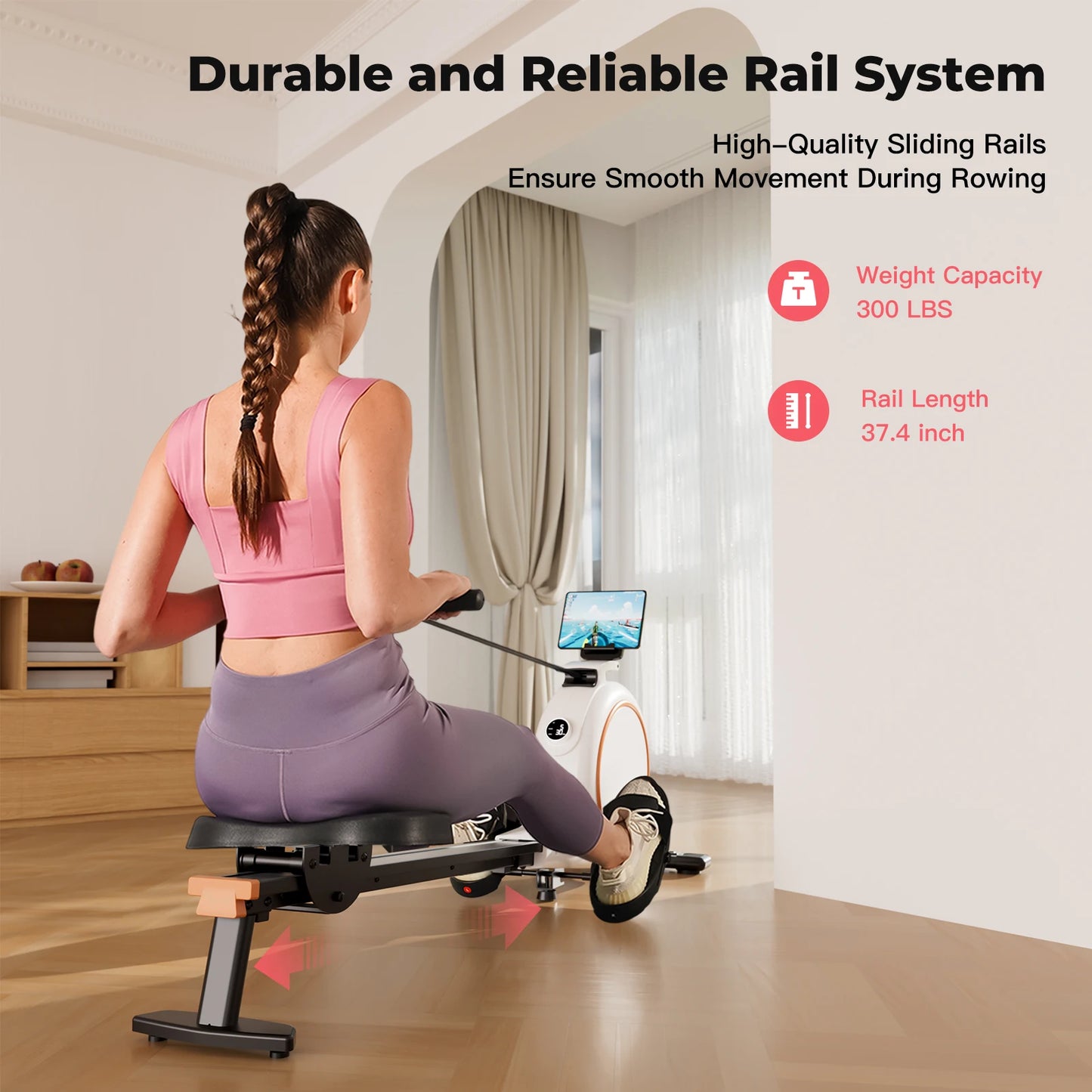 32Level Adjustable Resistance 300LBS Trainer Row Machine LED Monitor Tablet Holder Bluetooh Fitness Machine