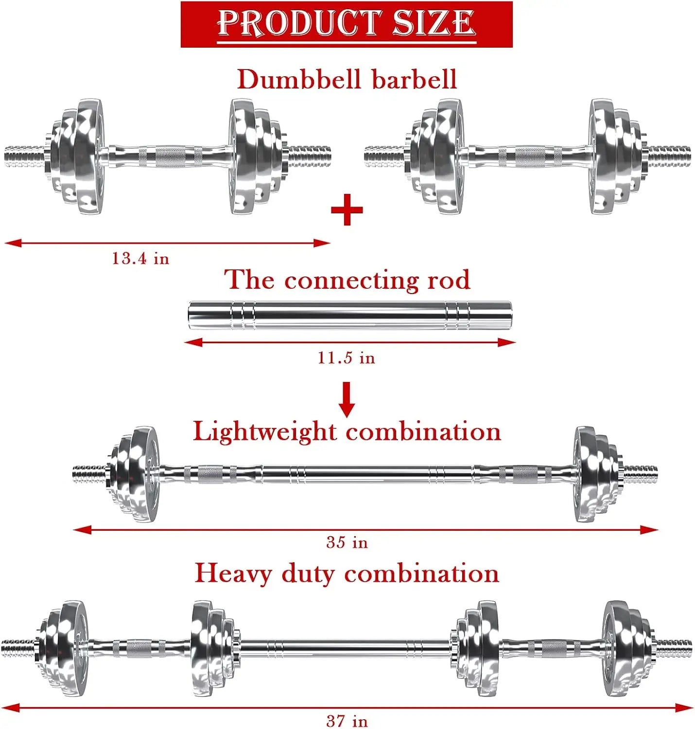 Fitness Dumbbells Set, Adjustable Weight Sets up to 44/66 lbs, with Metal Connecting Rod Used As Barbell
