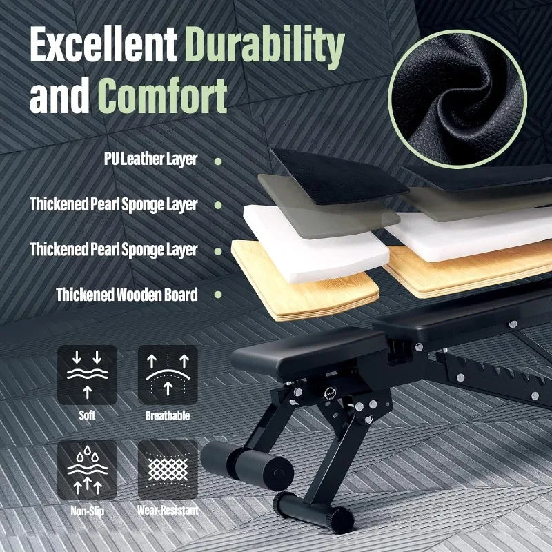 Weight Bench, Adjustable Workout Bench for Strength Training, Bench Press, and Full-Body Workouts