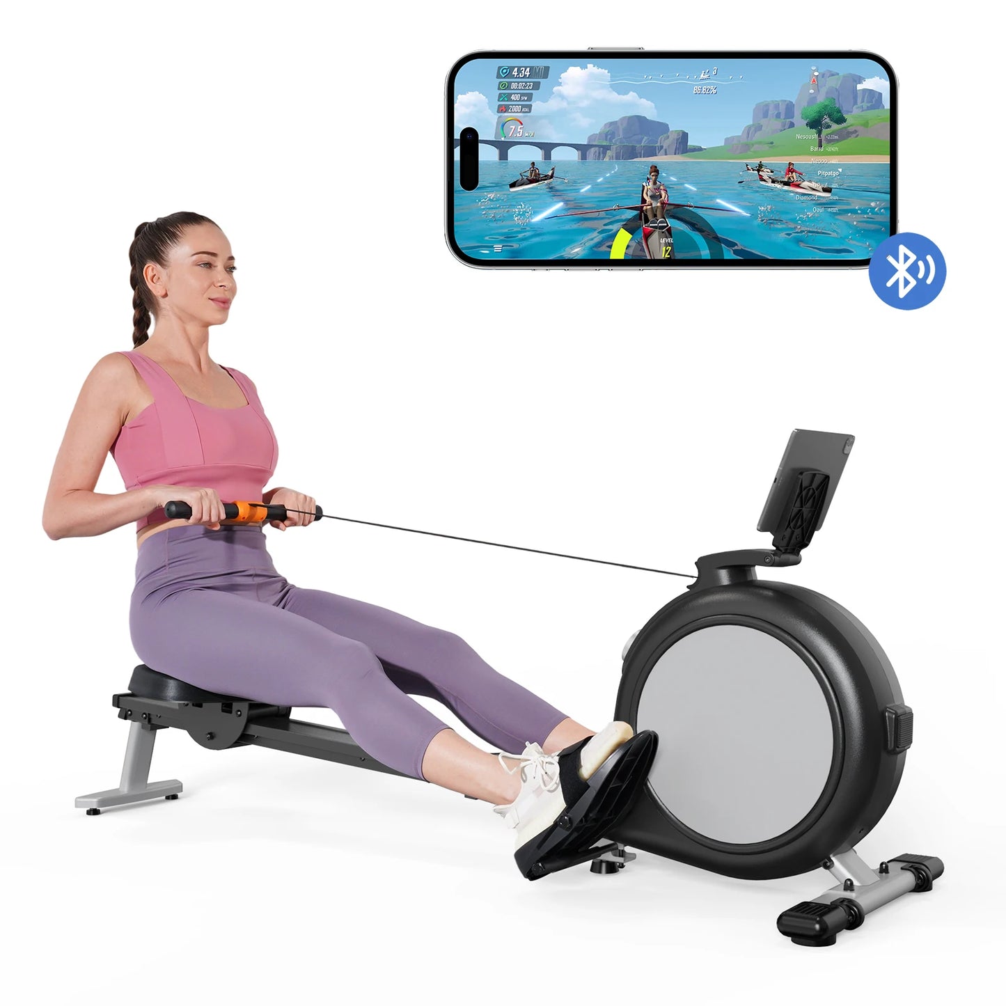 32Level Adjustable Resistance 300LBS Trainer Row Machine LED Monitor Tablet Holder Bluetooh Fitness Machine
