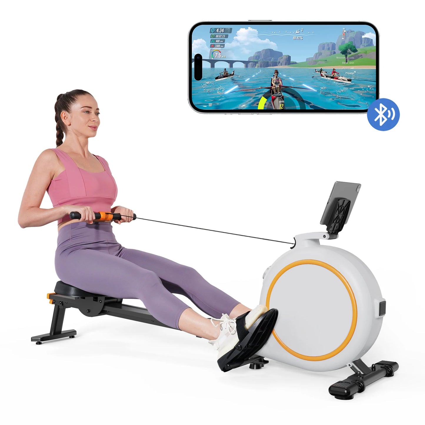 32Level Adjustable Resistance 300LBS Trainer Row Machine LED Monitor Tablet Holder Bluetooh Fitness Machine