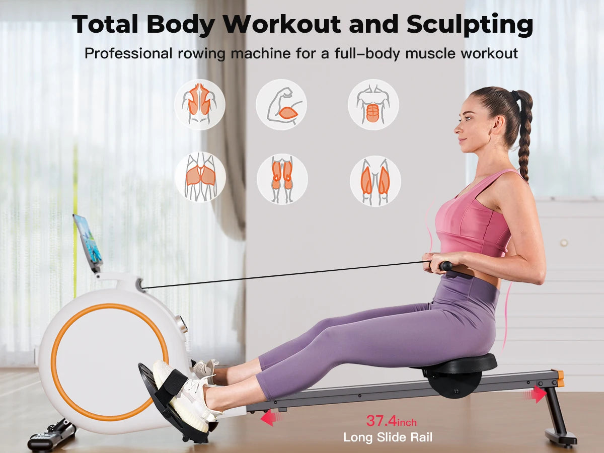 32Level Adjustable Resistance 300LBS Trainer Row Machine LED Monitor Tablet Holder Bluetooh Fitness Machine