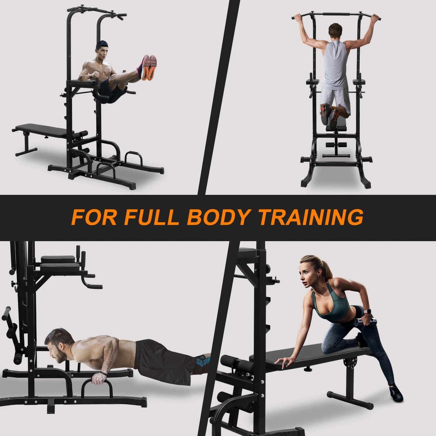Power Tower With Bench Pull Up Bar Dip Station Adjustable Height Dip Stand Heavy Duty Multi-Function Fitness Rack