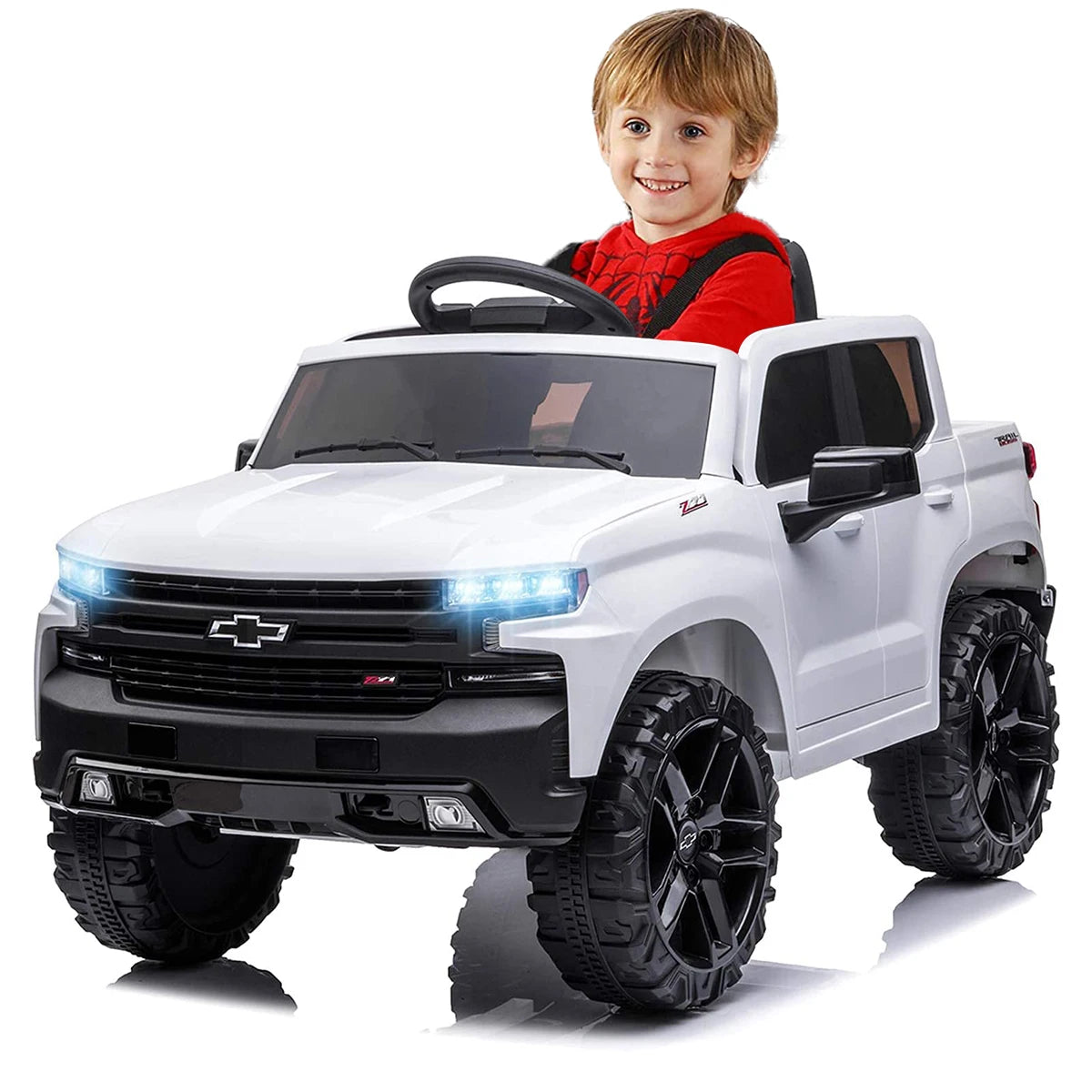 12V Electric Ride On Car White Black 4 Wheeler Truck Car Safety Toy with Music Radio LED Lights Remote Control Kids Vehicles
