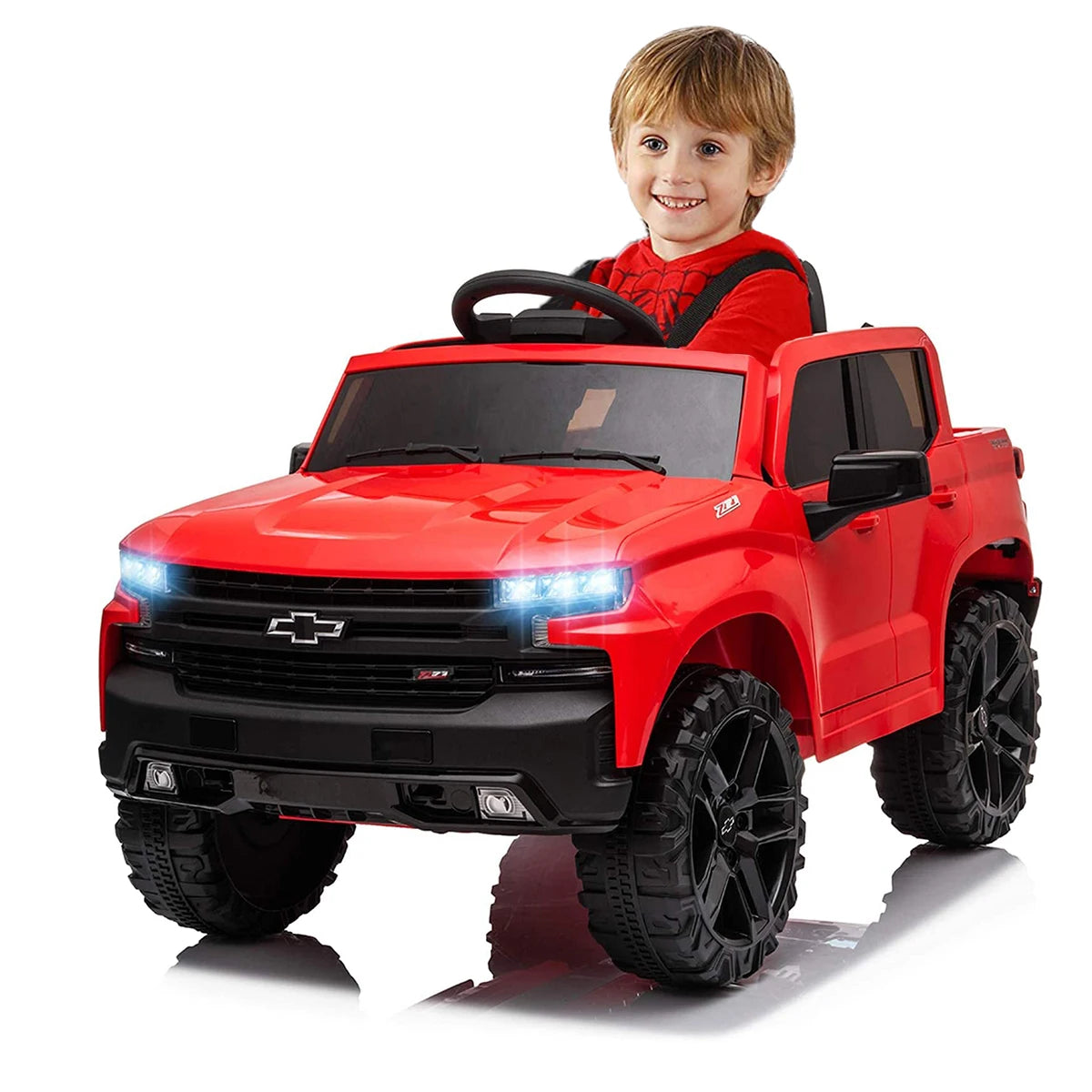 12V Electric Ride On Car White Black 4 Wheeler Truck Car Safety Toy with Music Radio LED Lights Remote Control Kids Vehicles