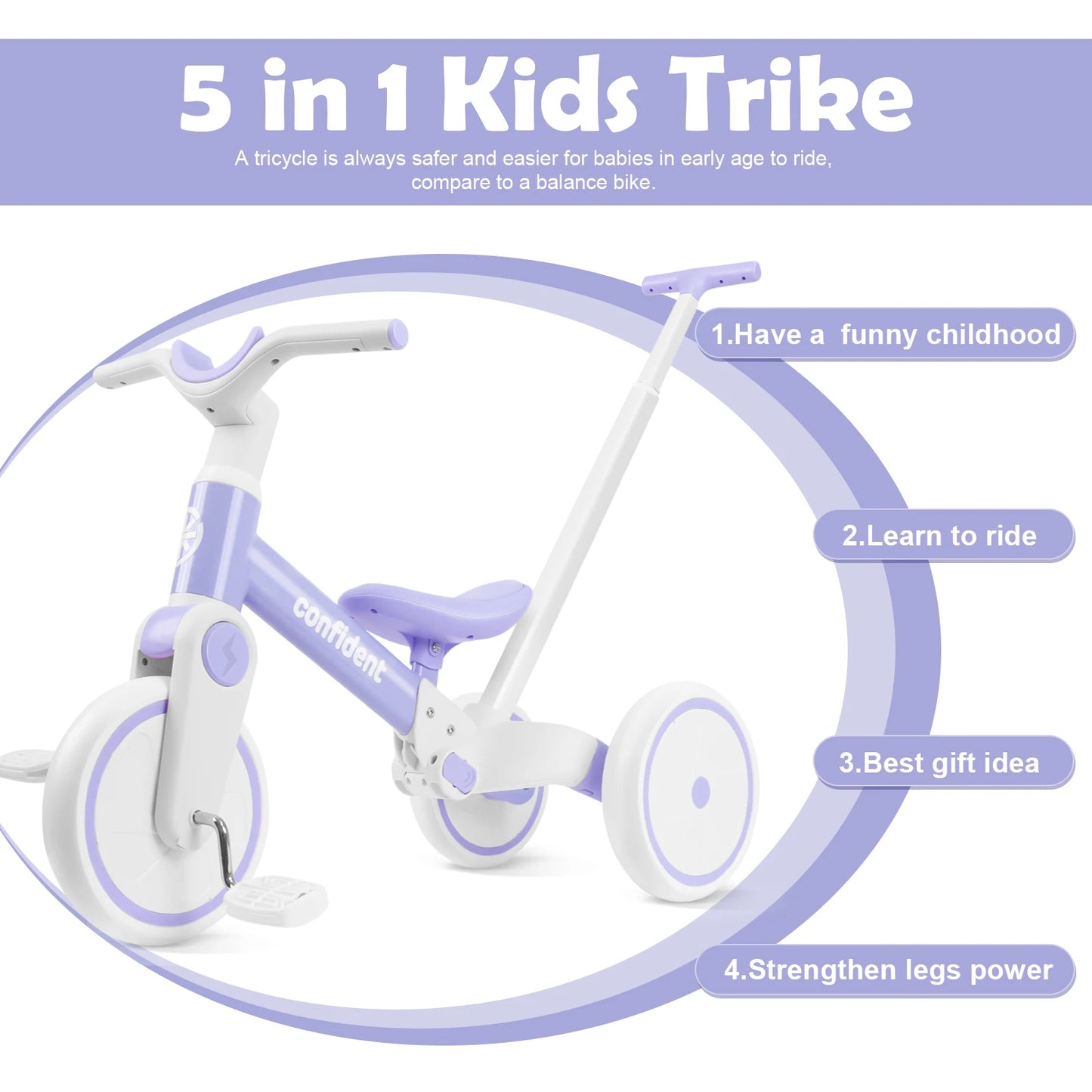 Tricycle For 1/2/3 Year Non-Slip Tires for Kids Safety