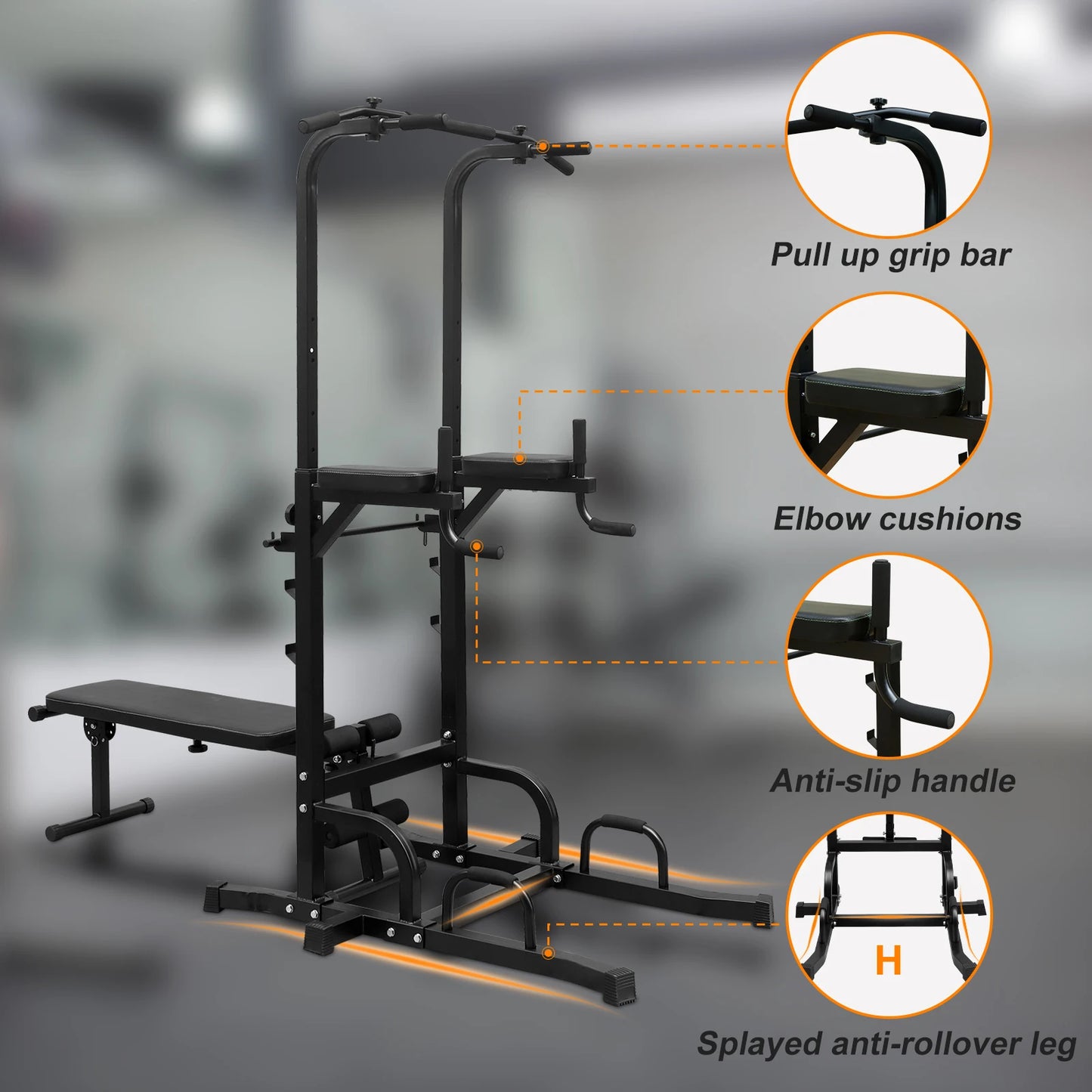 Power Tower With Bench Pull Up Bar Dip Station Adjustable Height Dip Stand Heavy Duty Multi-Function Fitness Rack