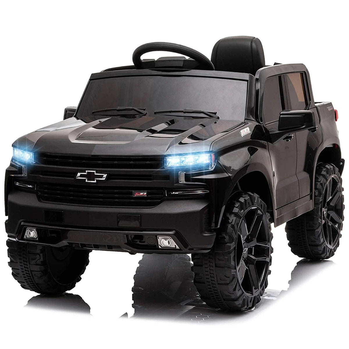 12V Electric Ride On Car White Black 4 Wheeler Truck Car Safety Toy with Music Radio LED Lights Remote Control Kids Vehicles