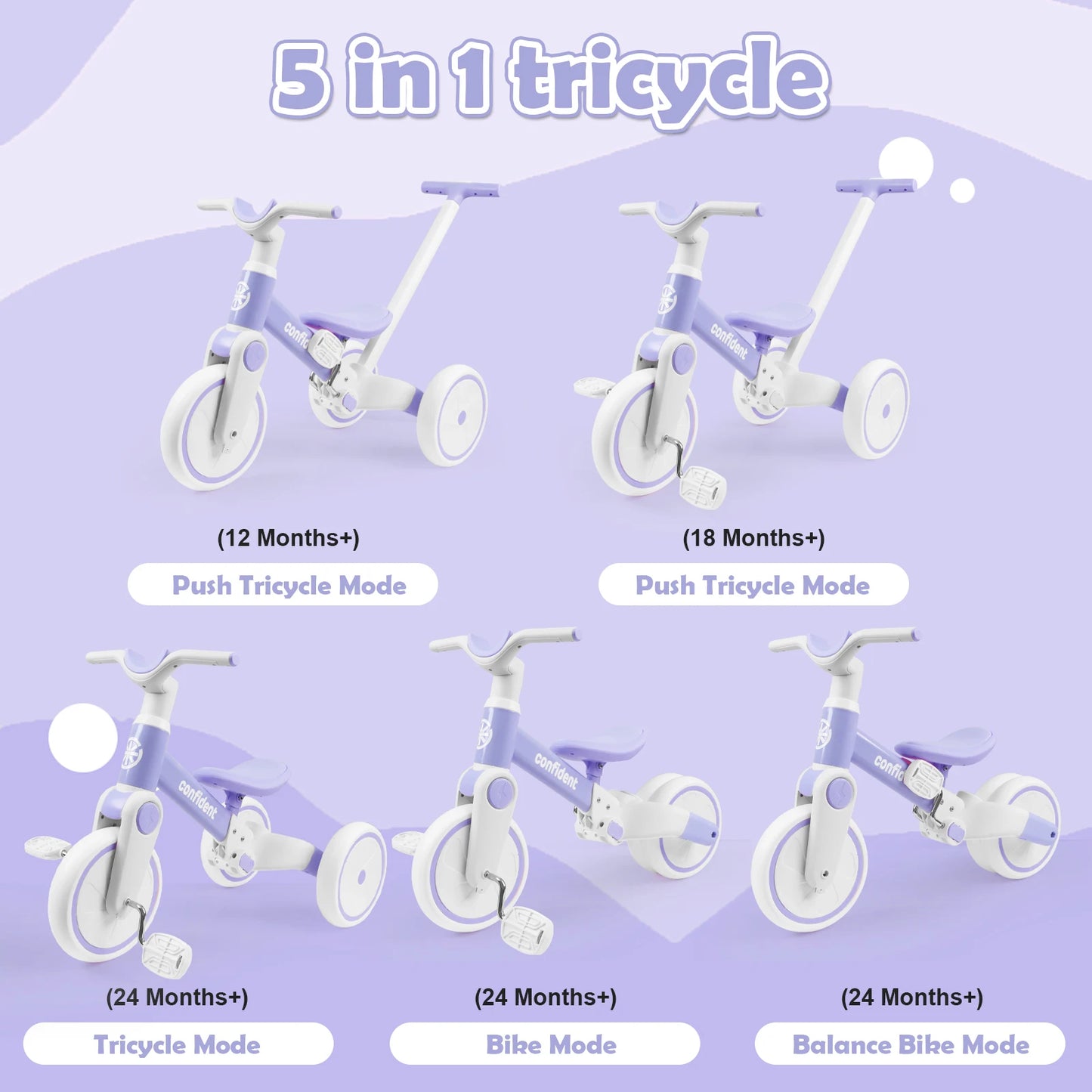 Tricycle For 1/2/3 Year Non-Slip Tires for Kids Safety