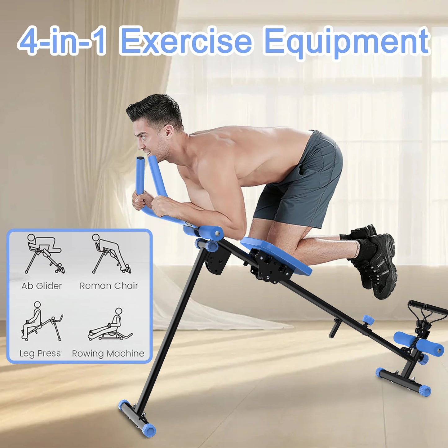 4-in-1 Ab Exercise Equipment - Rowing Machine, Leg Press Machine, Ab Glider Machine