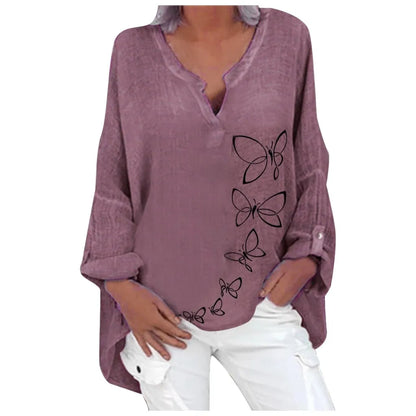Long Sleeve Women Blouse Butterfly Print Spring Shirt