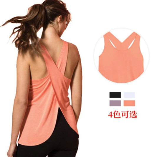 New Women Quick Dry Cross Back Yoga Shirts Sleeveless Fitness Sport T-Shirt