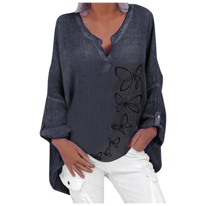 Long Sleeve Women Blouse Butterfly Print Spring Shirt