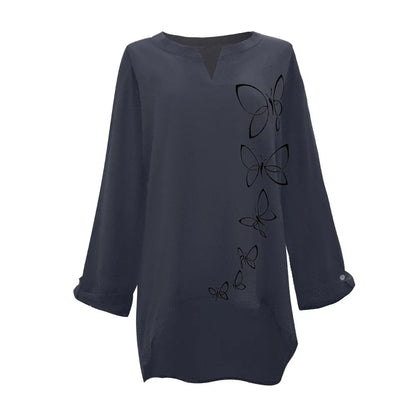 Long Sleeve Women Blouse Butterfly Print Spring Shirt