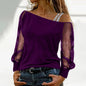 T shirt Sexy Lace Mesh Long Sleeve Tops Casual Strap Elegant Blouse