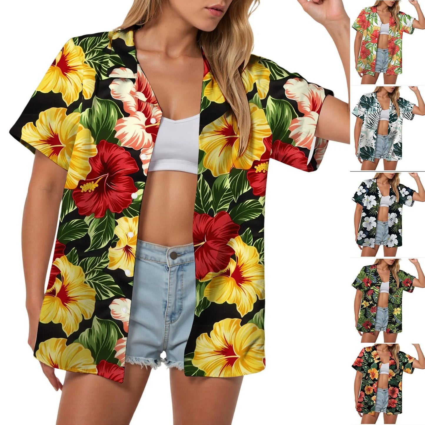 Hawaii Womens Summer Beach Shirts Cardigan Short Sleeve