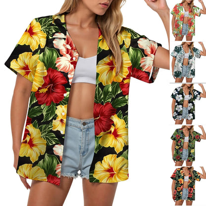 Hawaii Womens Summer Beach Shirts Cardigan Short Sleeve