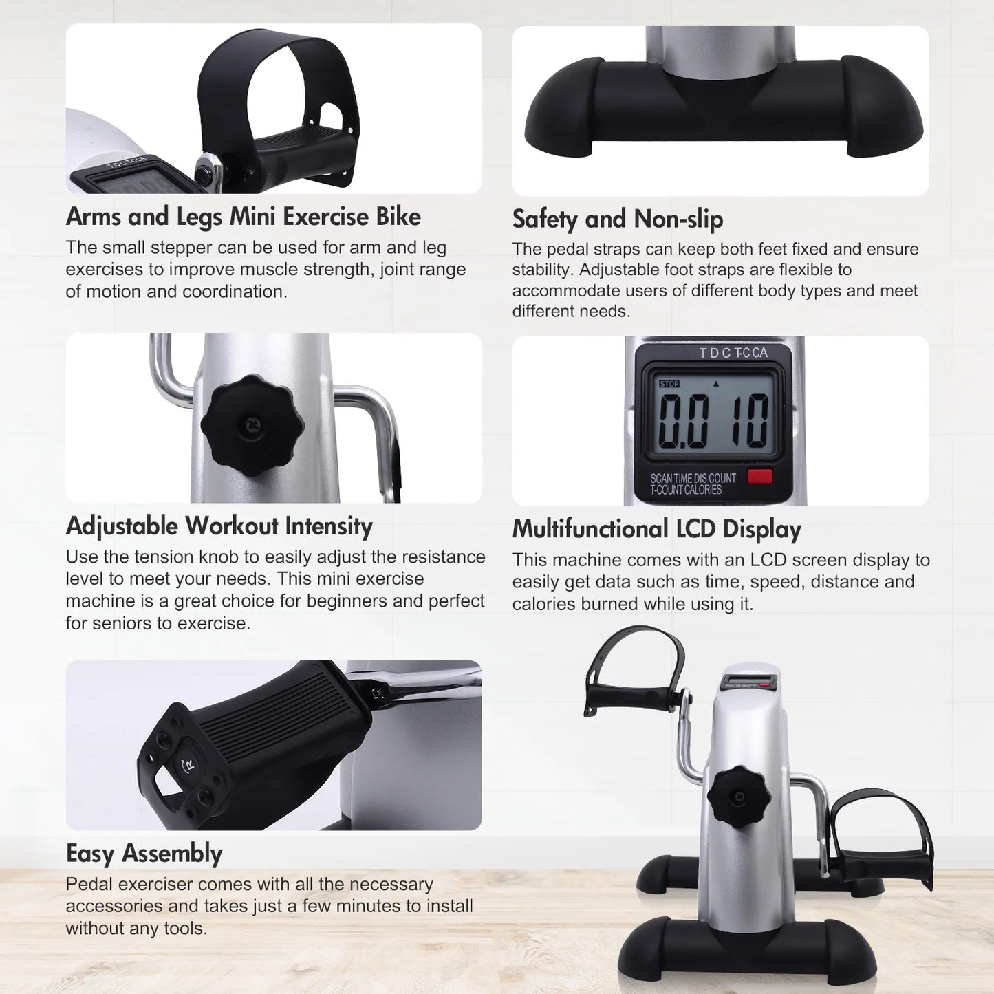Mini Pedal Exercise Bike Portable Fitness Cycling Exerciser Under Desk