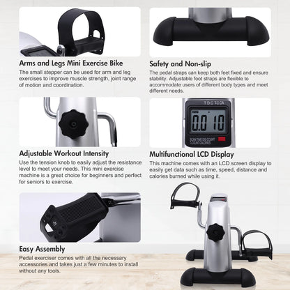 Mini Pedal Exercise Bike Portable Fitness Cycling Exerciser Under Desk