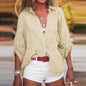 Spring Summer Casual Shirts Women's 3/4 Sleeve Large Size Lapel Cotton Linen Blouse
