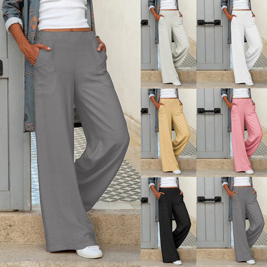 Women Straight Pants Draped Solid Color High Waist Baggy Palazzo Office Lady Wide Leg
