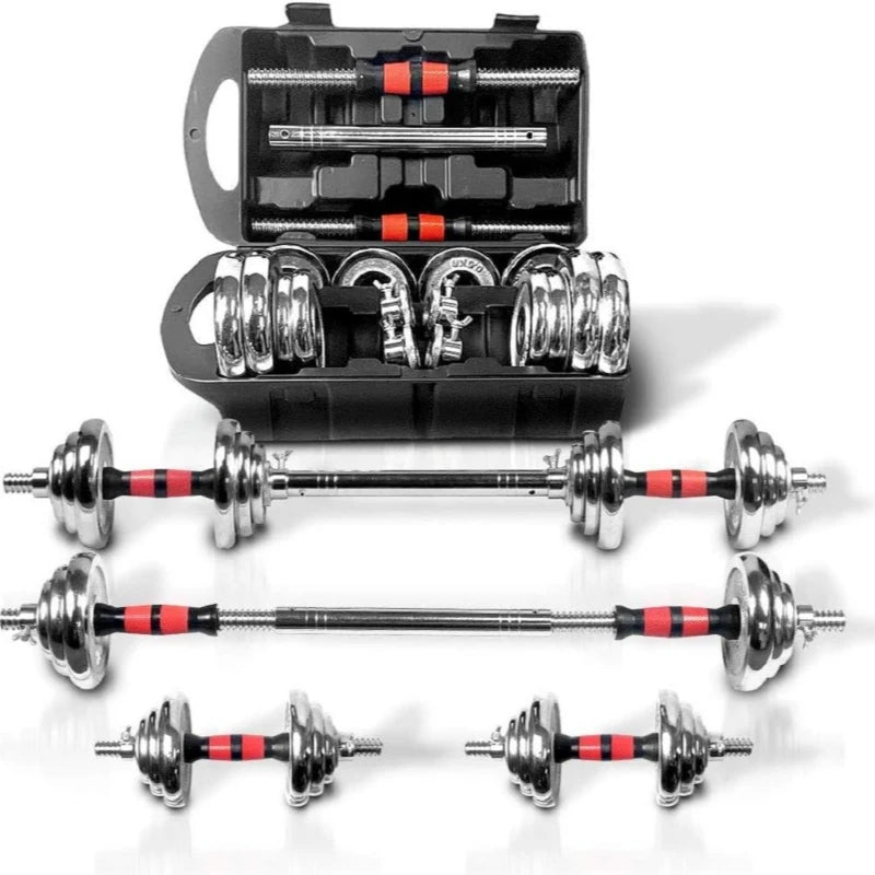 Adjustable Dumbbell Set, Cast Iron Barbell Set with Carrying Case