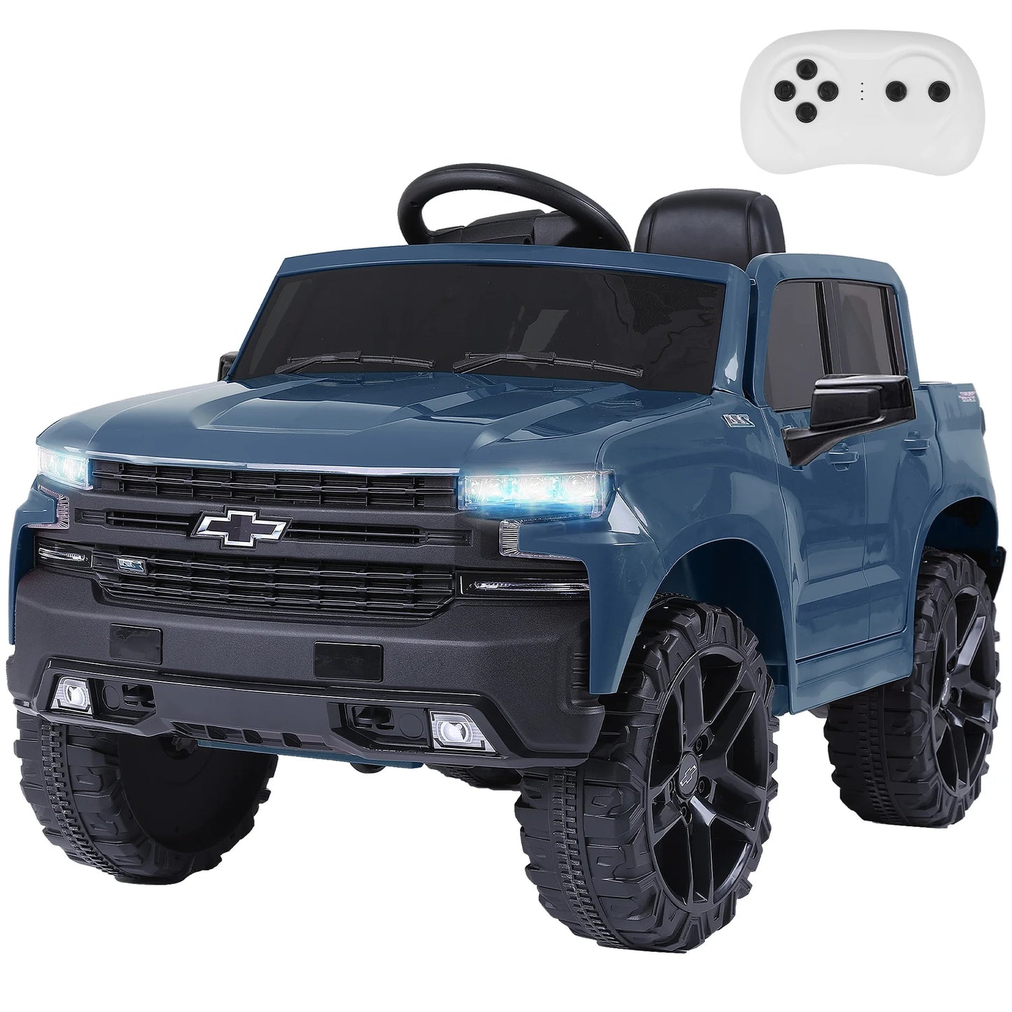 12V Electric Ride On Car White Black 4 Wheeler Truck Car Safety Toy with Music Radio LED Lights Remote Control Kids Vehicles