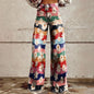 Womens Vintage Wide Leg imitation Jeans High Waisted Casual Pants 90s Floral Printed Trousers