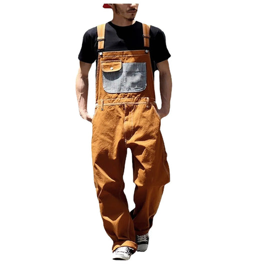 Men's Denim Bib Overalls Spring Summer Streetwear Casual Adjustable Straps Jumpsuit