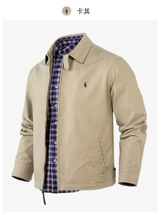2025 Spring Ralph Lauren New Collar Short Loose Solid Color Jacket Men's Business Casual Thin Coat Trend