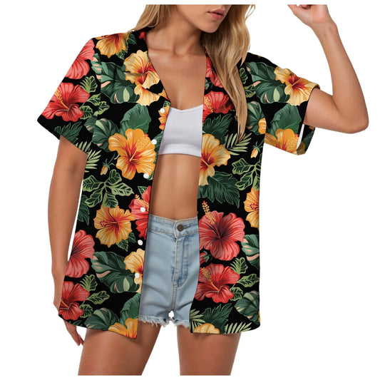 Hawaii Womens Summer Beach Shirts Cardigan Short Sleeve