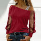 T shirt Sexy Lace Mesh Long Sleeve Tops Casual Strap Elegant Blouse