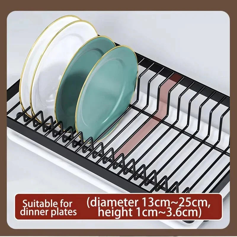 Dish Drying Rack 2-Tier Compact Kitchen Dish Rack Drainboard Set Large Rust-Proof Dish Drainer with Utensil Holder