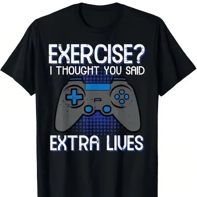 Gamer Exercise Thought Extra Lives Funny Gaming Men T-Shirt