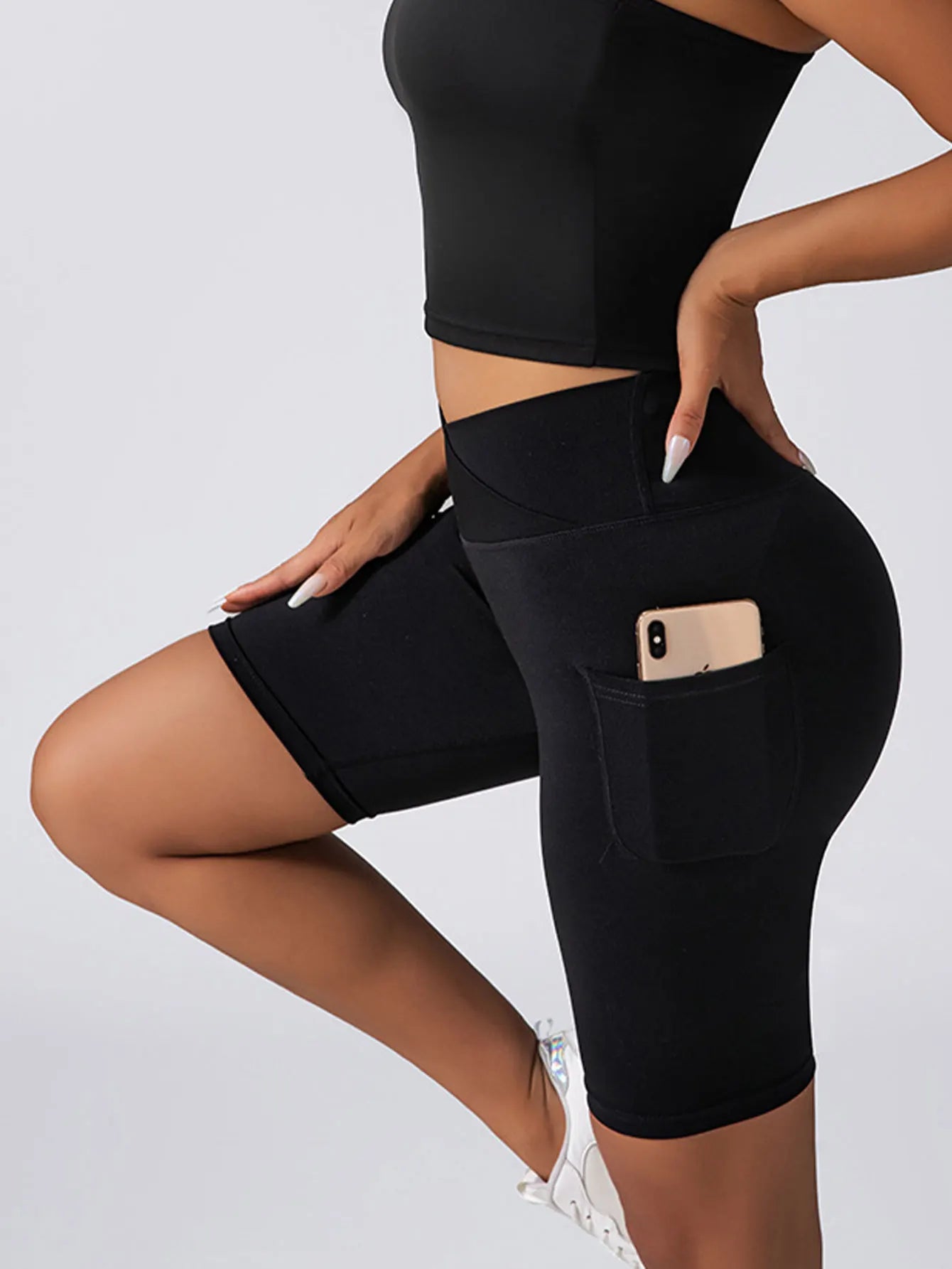 Women's Solid Color High Waist Hip Pocket Fitness