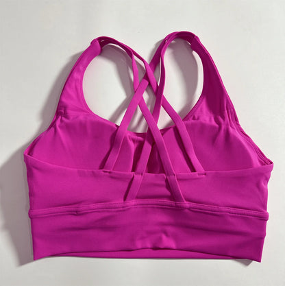 Solid Color Hot Sell Fitness Women Sport Bra Gym Yoga Vest Athletic Cross Sexy Tight Tank Top Workout Train Soft With Chest Pad
