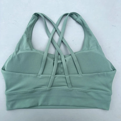 Solid Color Hot Sell Fitness Women Sport Bra Gym Yoga Vest Athletic Cross Sexy Tight Tank Top Workout Train Soft With Chest Pad