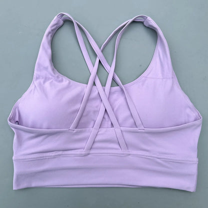 Solid Color Hot Sell Fitness Women Sport Bra Gym Yoga Vest Athletic Cross Sexy Tight Tank Top Workout Train Soft With Chest Pad