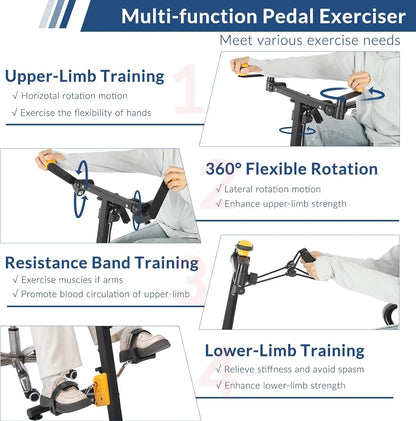 Pedal Exerciser for Elderly, Hand Arm Leg and Knee Exercise Bike, Adjustable Fitness Equipment
