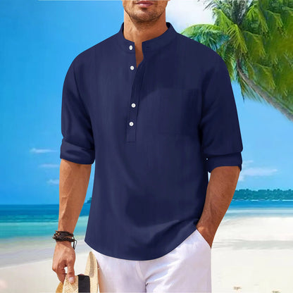 Cotton Linen Shirts For Men solid Color Casual