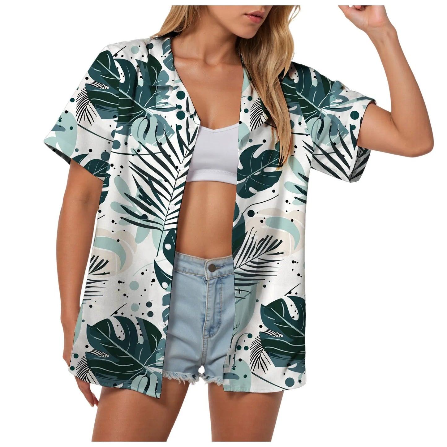 Hawaii Womens Summer Beach Shirts Cardigan Short Sleeve