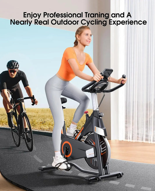 Exercise Bike, Adjustable Magnetic/Brake Pad Resistance Silent Belt Drive