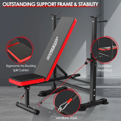 660lbs 6 in 1 Weight Bench Set with Squat Rack Adjustable Workout Bench