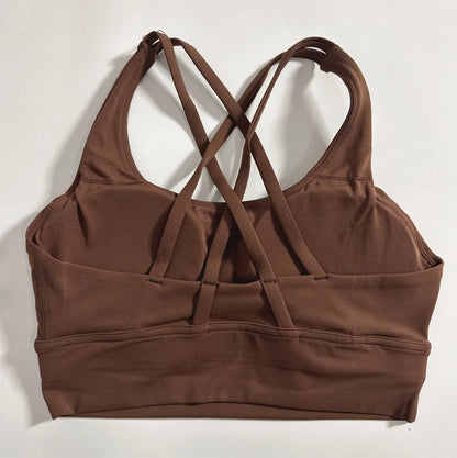 Solid Color Hot Sell Fitness Women Sport Bra Gym Yoga Vest Athletic Cross Sexy Tight Tank Top Workout Train Soft With Chest Pad