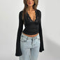 Sexy Women's Long Sleeve Slim V-Neck Splicing Lace Top