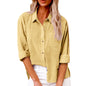Ladies Casual Spring Summer Lapel Tie Pocket Long Sleeve Shirt