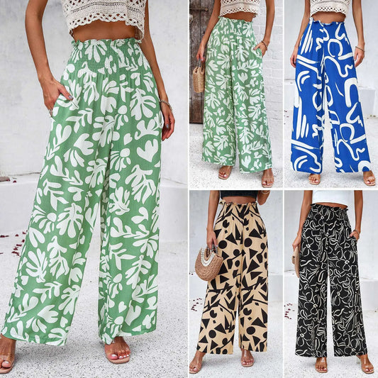 Fashion Wide Leg Printed Pants Women Elegant Spring Summer Pants